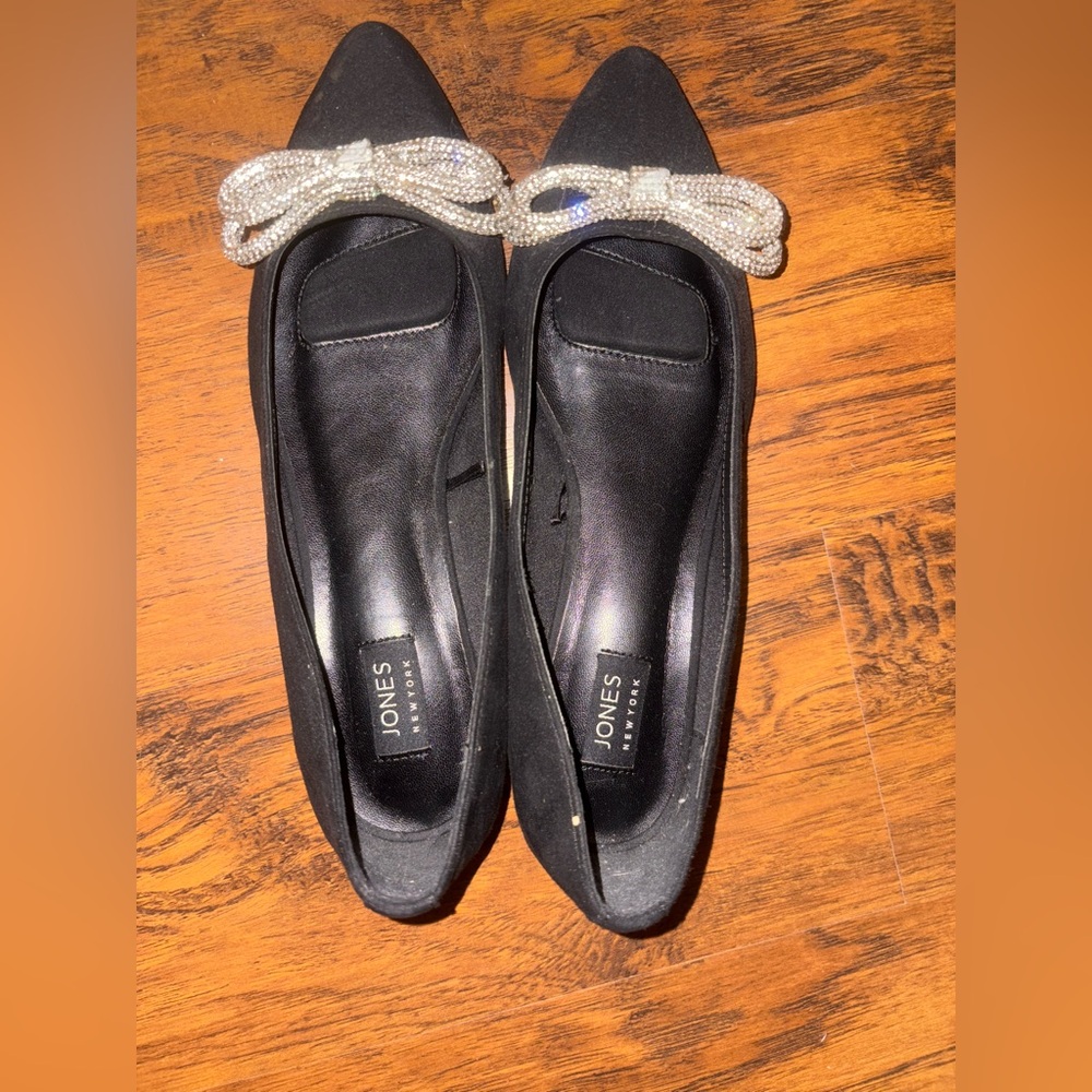 Jones New York Black Flats with Embellished Bow